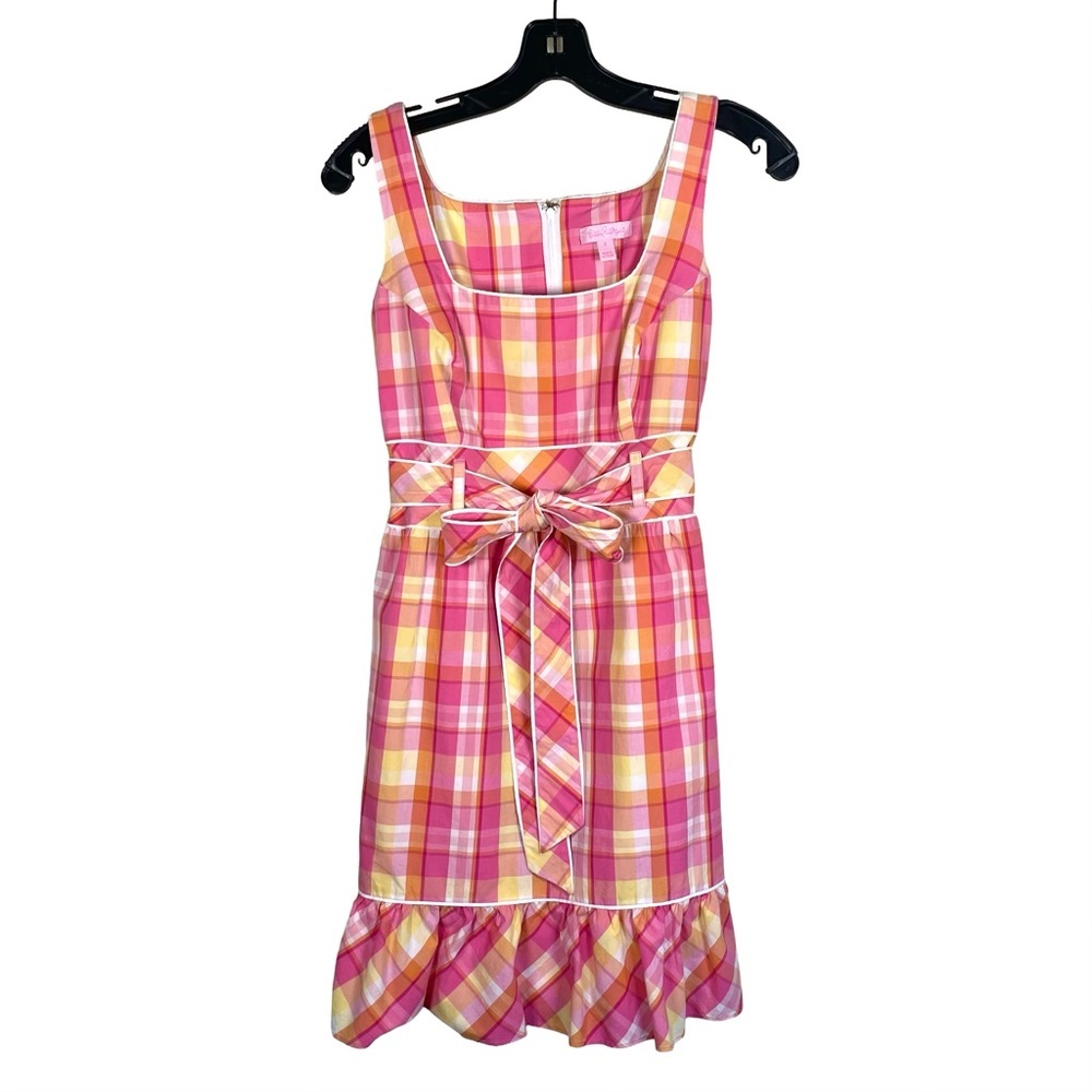 Lilly Pulitzer Posey Dress Pink Plaid Sleeveless A-Line Size 2 - Picture 2 of 7